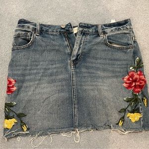 Pacsun Denim Jean Skirt with Flowers
